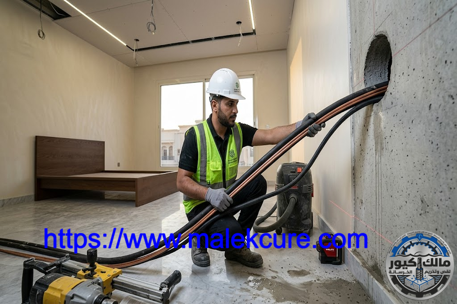 فتحات مصاعد خرسانية حي العزيزية مكة المكرمة بدون تكسير باستخدام الكور الماسي بدقة عالية